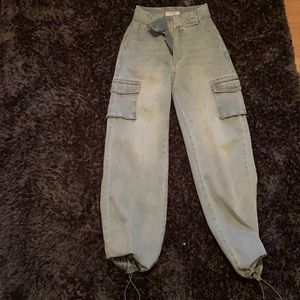 light blue baggy jeans (able to tighten bottom)